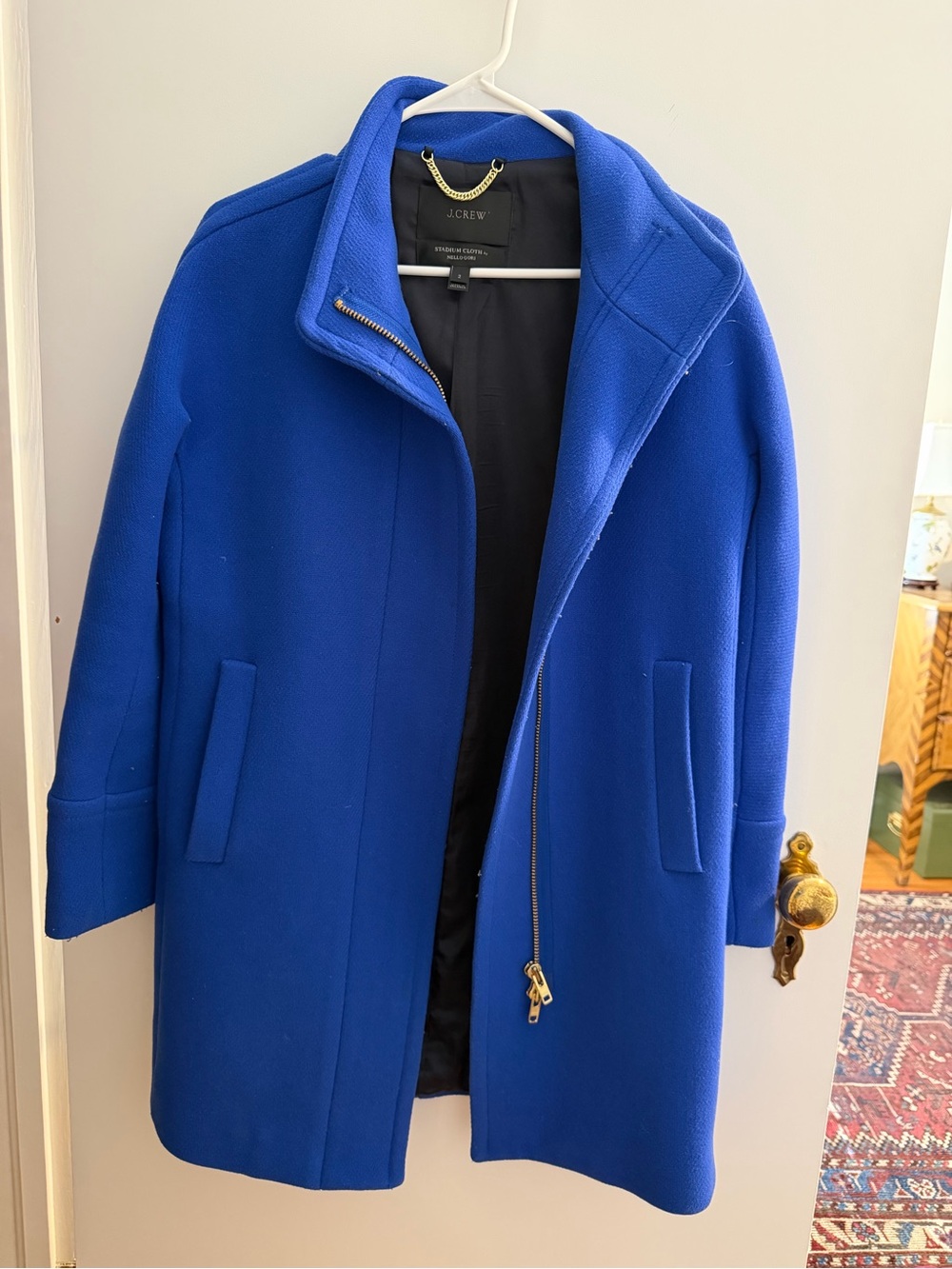 J. Crew Women’s Royal Blue Stadium Cloth Coat - Picture 2 of 5